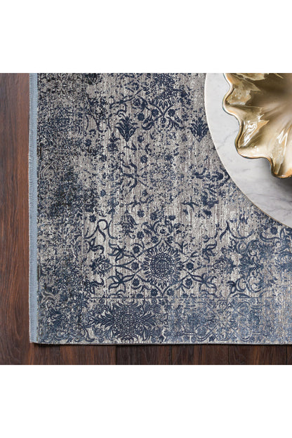 Lidya Dyed Mavi Vintage Overdyed Salon Halısı Dokulu Parlak Sık Dokuma Klasik Dekoratif Tasarım