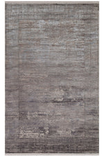 Lidya Dyed Vintage Framed Grey Living Room Rug, Textured, Shiny, Tightly Woven, Classic Decorative Design