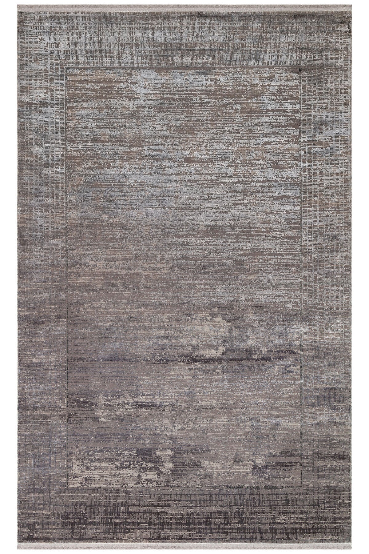 Lidya Dyed Vintage Çerçeveli Gri Salon Halısı Dokulu Parlak Sık Dokuma Klasik Dekoratif Tasarım