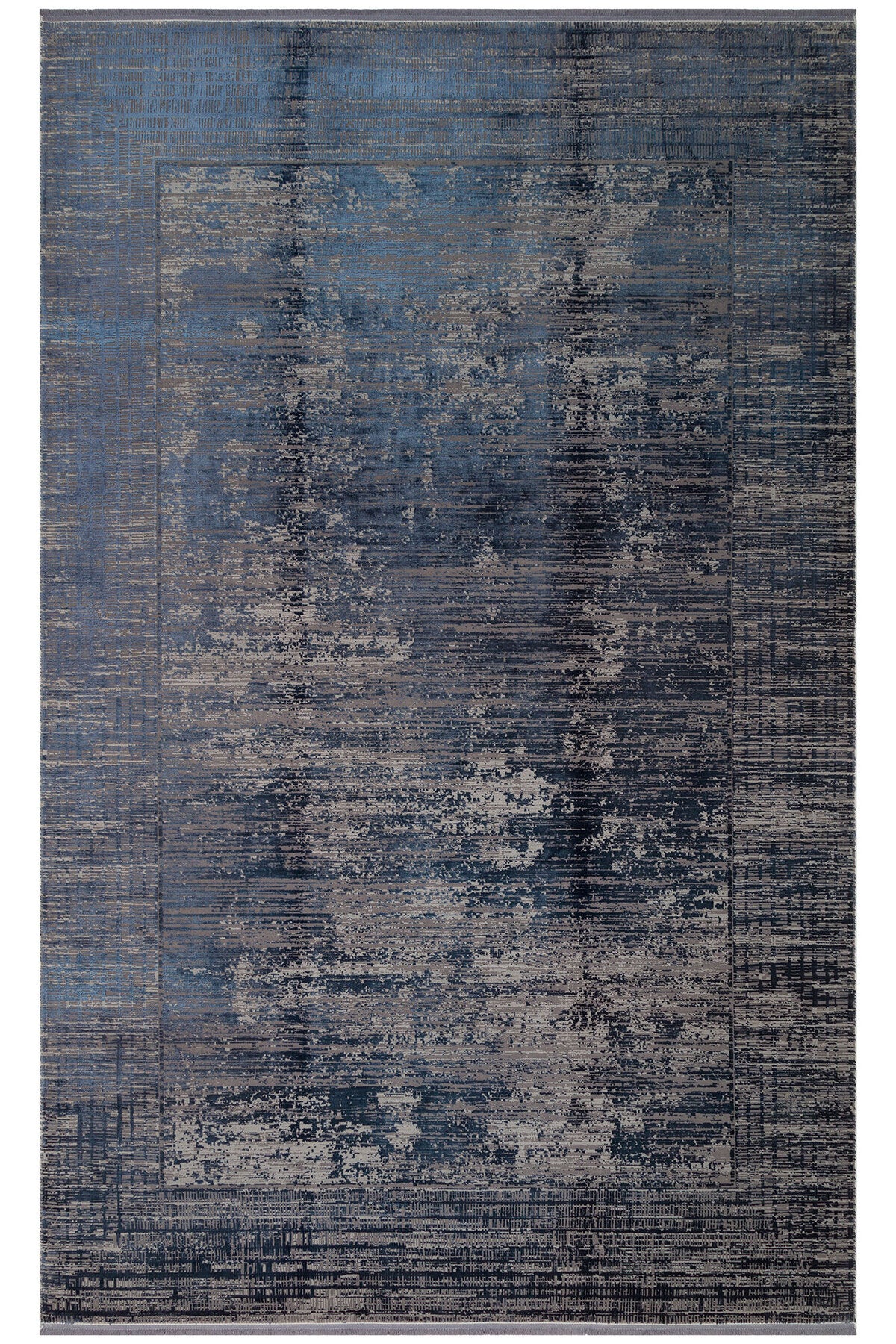 Lidya Dyed Vintage Çerçeveli Lacivert Gümüş Dokulu Parlak Sık Dokuma Klasik Salon Halısı