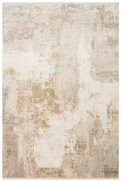 Lidya Eskitme Gold Rengi Bambu Viskon Akrilik Soyut Desen Sık Dokuma Klasik Modern Salon Halısı