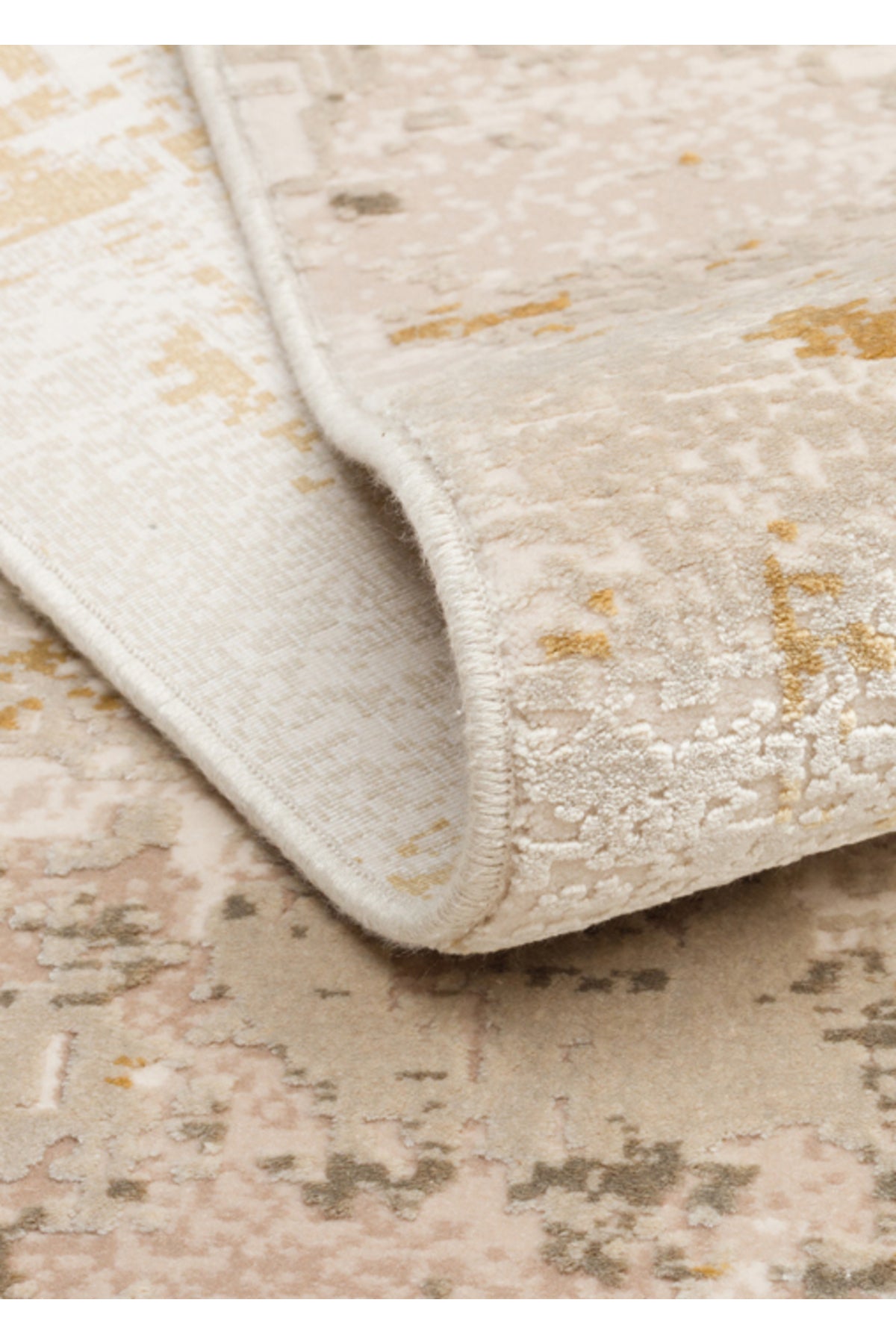 Lidya Eskitme Gold Rengi Bambu Viskon Akrilik Soyut Desen Sık Dokuma Klasik Modern Salon Halısı