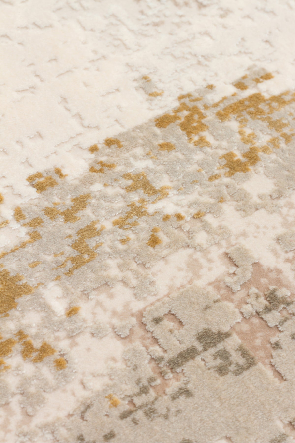 Lidya Eskitme Gold Rengi Bambu Viskon Akrilik Soyut Desen Sık Dokuma Klasik Modern Salon Halısı