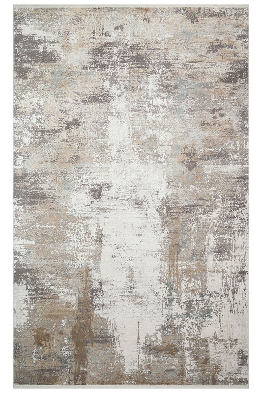 Lidya Eskitme Taş Rengi Bambu Viskon Akrilik Soyut Desen Sık Dokuma Klasik Modern Salon Halısı