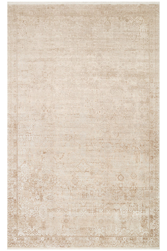 Lidya Etknik Desen Klasik Bej Rengi Bambu Viskon Akrilik Vintage Sık Dokuma Modern Salon Halısı