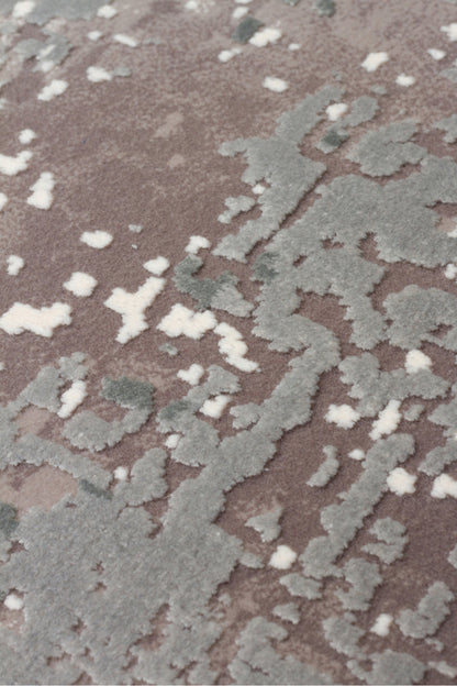 Lidya Gri Bej Kahverengi Bambu Viskon Akrilik Soyut Desen Sık Dokuma Klasik Modern Salon Halısı