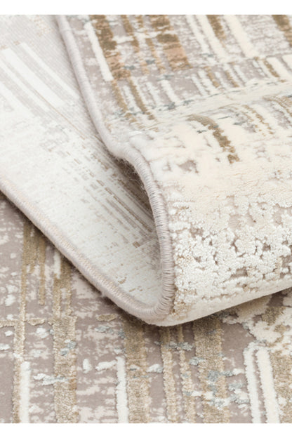 Lidya Klasik Bej Krem Bambu Viskon Akrilik Soyut Desenli Sık DokumaModern Salon Halısı