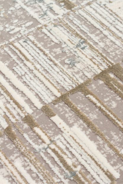 Lidya Klasik Bej Krem Bambu Viskon Akrilik Soyut Desenli Sık DokumaModern Salon Halısı