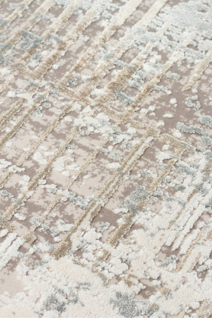Lidya Klasik Bej Krem Bambu Viskon Akrilik Soyut Desenli Sık DokumaModern Salon Halısı