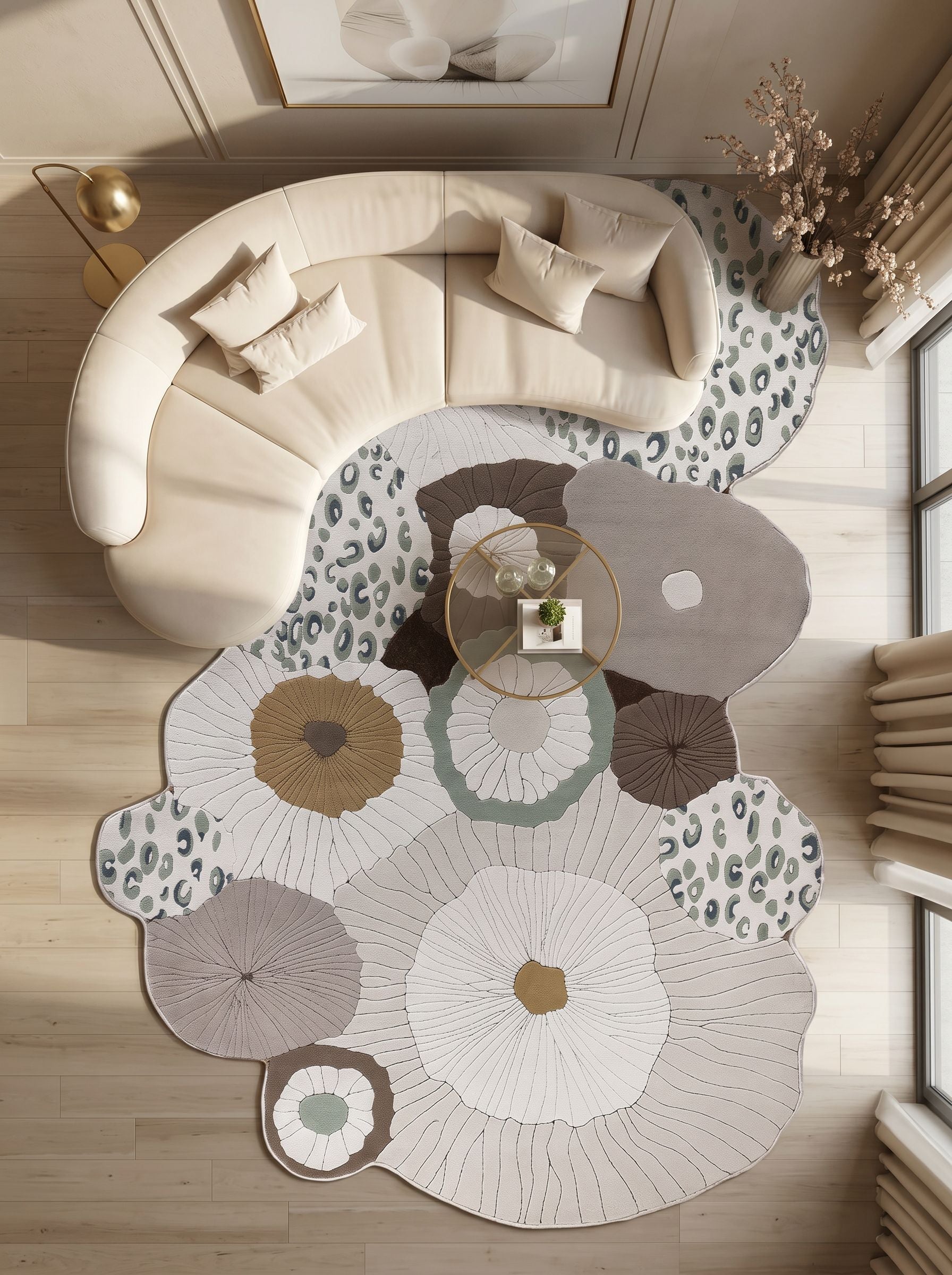 Luxora Amorf Çok Renkli Floral Desenli Yumuşak Dokulu Makine Halısı | Salon Oturma Odası Mutfak Koridor Yolluk Modern Lüks