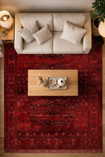 Miras Red Ethnic Patterned Velvety Machine-Made Rug | Living Room Kitchen Hallway Runner Carpet Premium Luxury