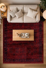 Heirloom Red Vintage Pattern Soft Pile Machine Washable Rug | Living Room Lounge Hallway Runner Modern Luxury