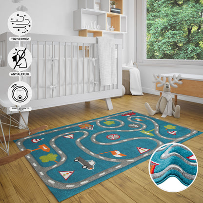 Natural Antiallergic Colored Baby Room Carpet Children's Room Carpet Washable with Non-Slip Base