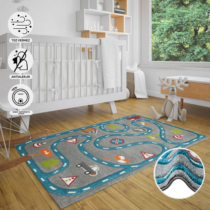 Natural Antiallergic Colored Baby Room Carpet Children's Room Carpet Washable with Non-Slip Base