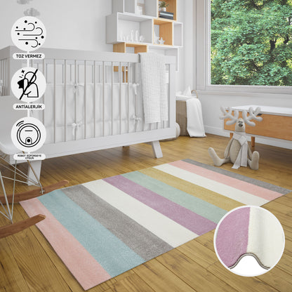 Natural Antiallergic Colored Baby Room Carpet Children's Room Carpet Washable with Non-Slip Base