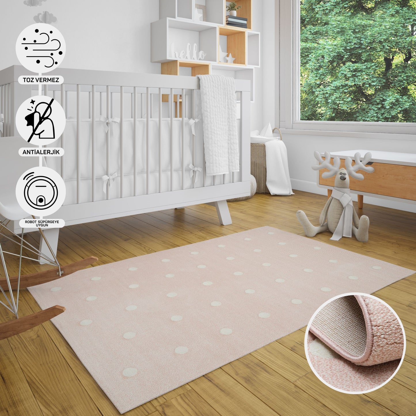 Natural Antiallergic Colored Baby Room Carpet Children's Room Carpet Washable with Non-Slip Base