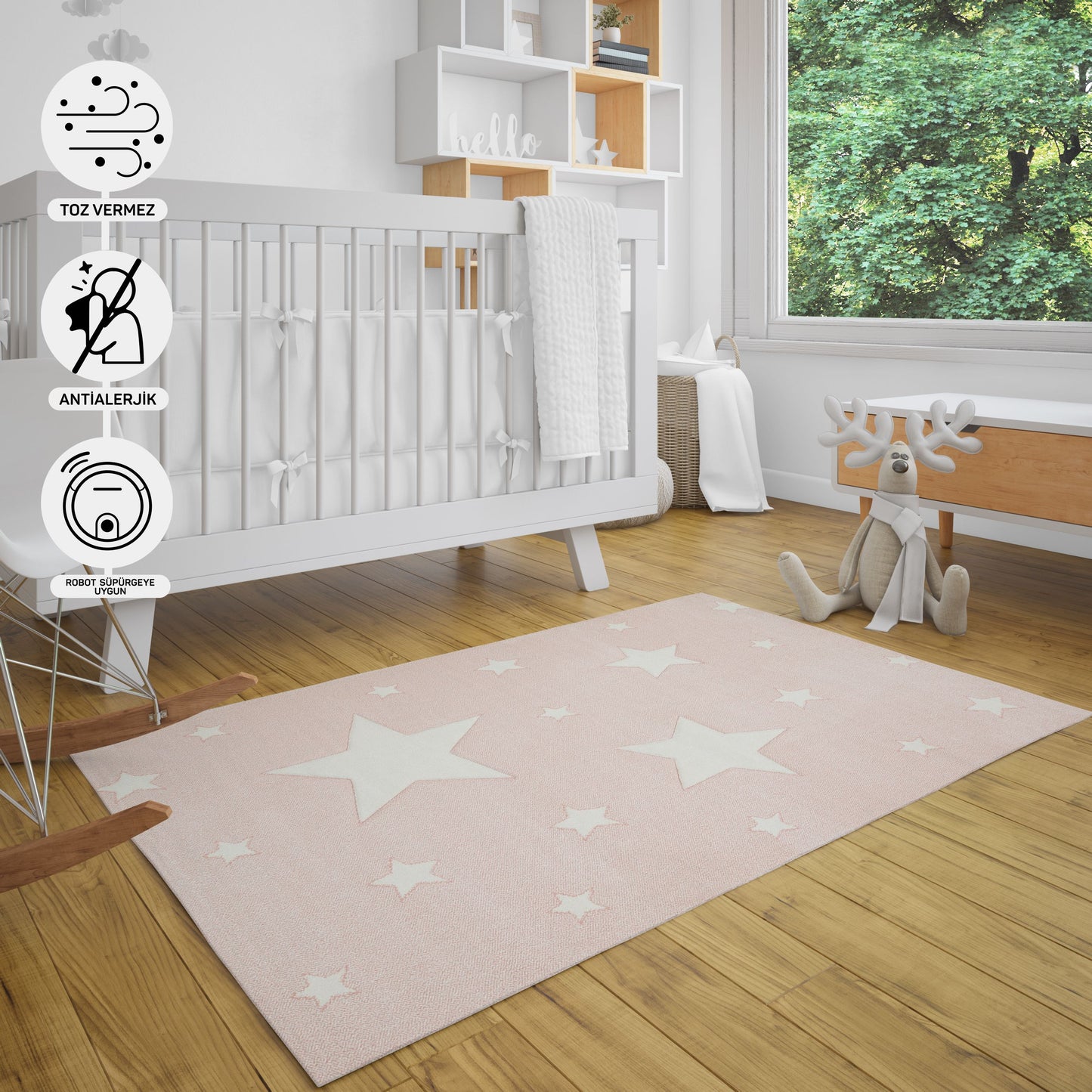 Natural Antiallergic Colored Baby Room Carpet Children's Room Carpet Washable with Non-Slip Base