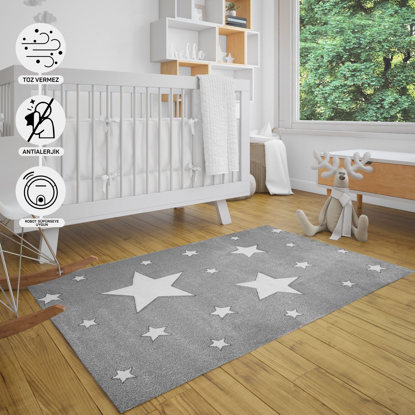 Natural Antiallergic Colored Baby Room Carpet Children's Room Carpet Washable with Non-Slip Base