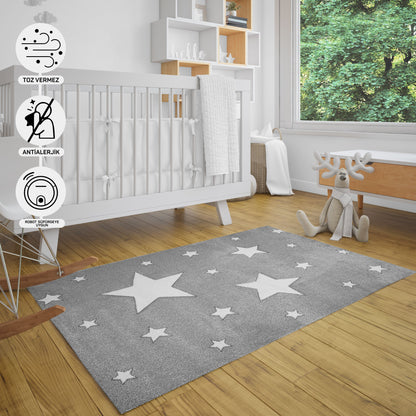 Natural Antiallergic Colored Baby Room Carpet Children's Room Carpet Washable with Non-Slip Base