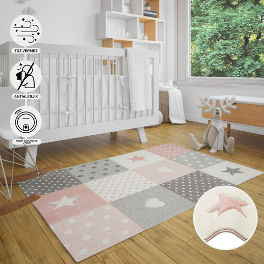 Natural Antiallergic Colored Baby Room Carpet Children's Room Carpet Washable with Non-Slip Base