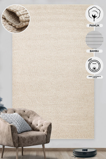 Natural Sweater Knit Patterned Hand-Woven Knitted Beige Carpet Living Room Kitchen Hallway Carpet