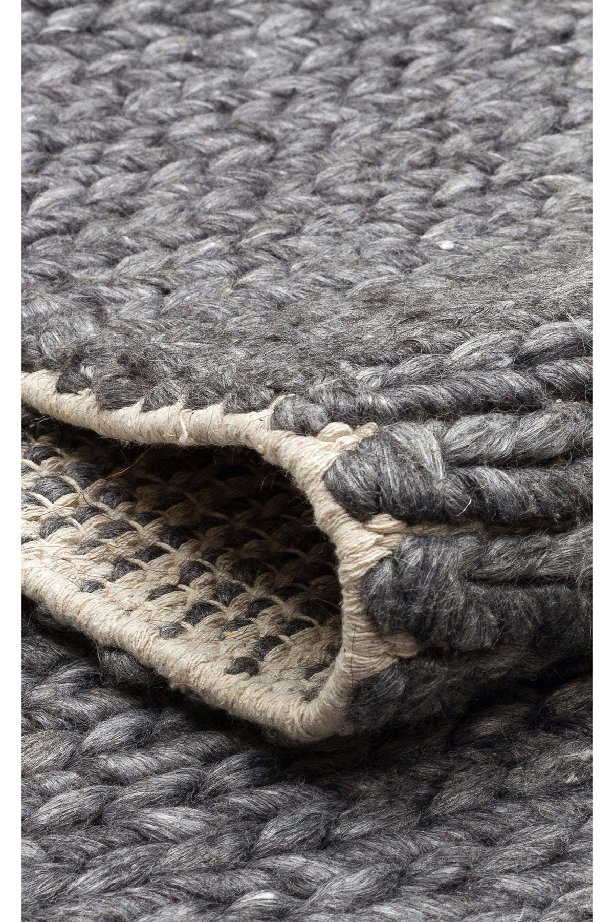 Natural Sweater Knit Patterned Hand-Woven Black Anthracite Knitted Carpet Living Room Kitchen Hallway Carpet