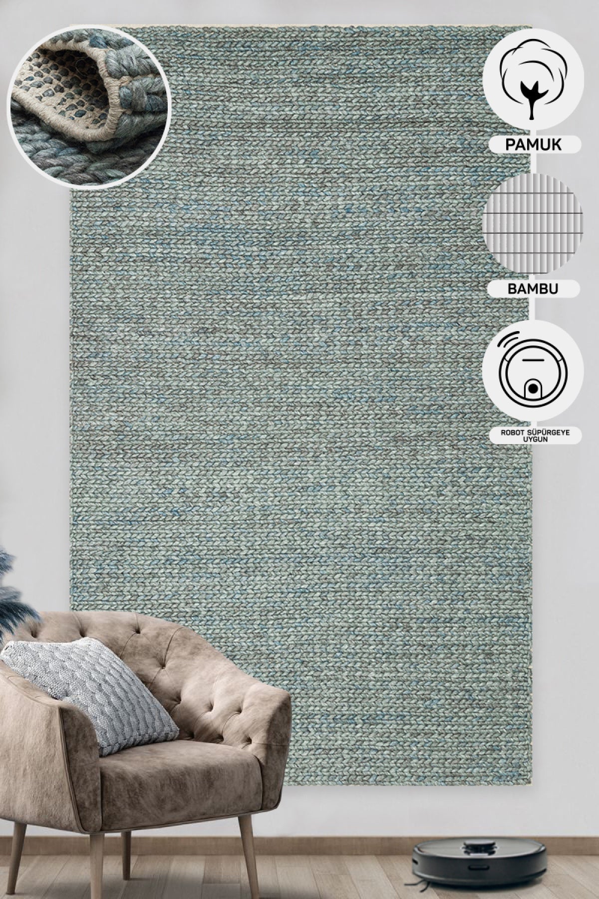 Natural Sweater Knit Patterned Hand-Woven Knitted Carpet Living Room Kitchen Hallway Carpet