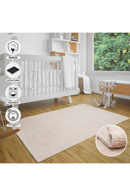 Natural Cotton Beige Baby Room Carpet Children's Room Carpet Washable Non-Slip Based Easy Stain Removal