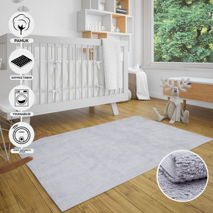 Natural Cotton Gray Baby Room Carpet Children's Room Carpet Washable Non-Slip Based Easy Stain Removal