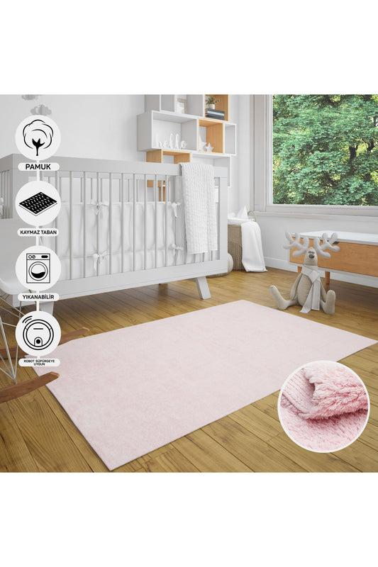 Natural Cotton Pink Baby Room Carpet Children's Room Carpet Easy to Wash with Anti-Slip Base