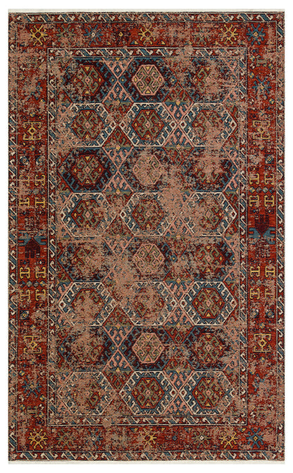 Nostalgia Anatolian Antique Patterned Washable Non-Slip Based Water Repellent Ethnic Red Rug