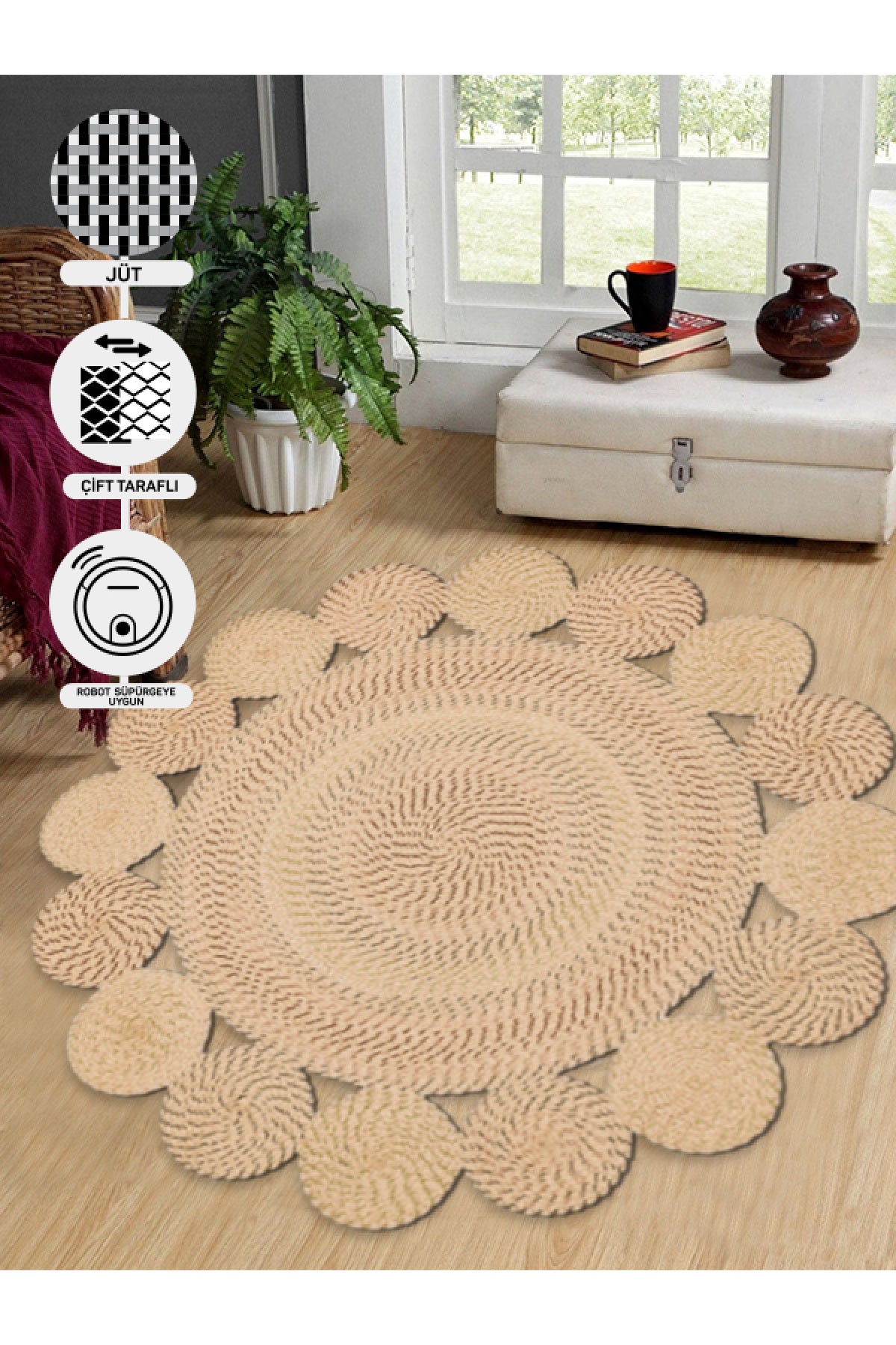 Knitted Straw Anti-Dust Antiallergic Colored Round Jute Carpet Living Room Kitchen Hallway Entrance Carpet