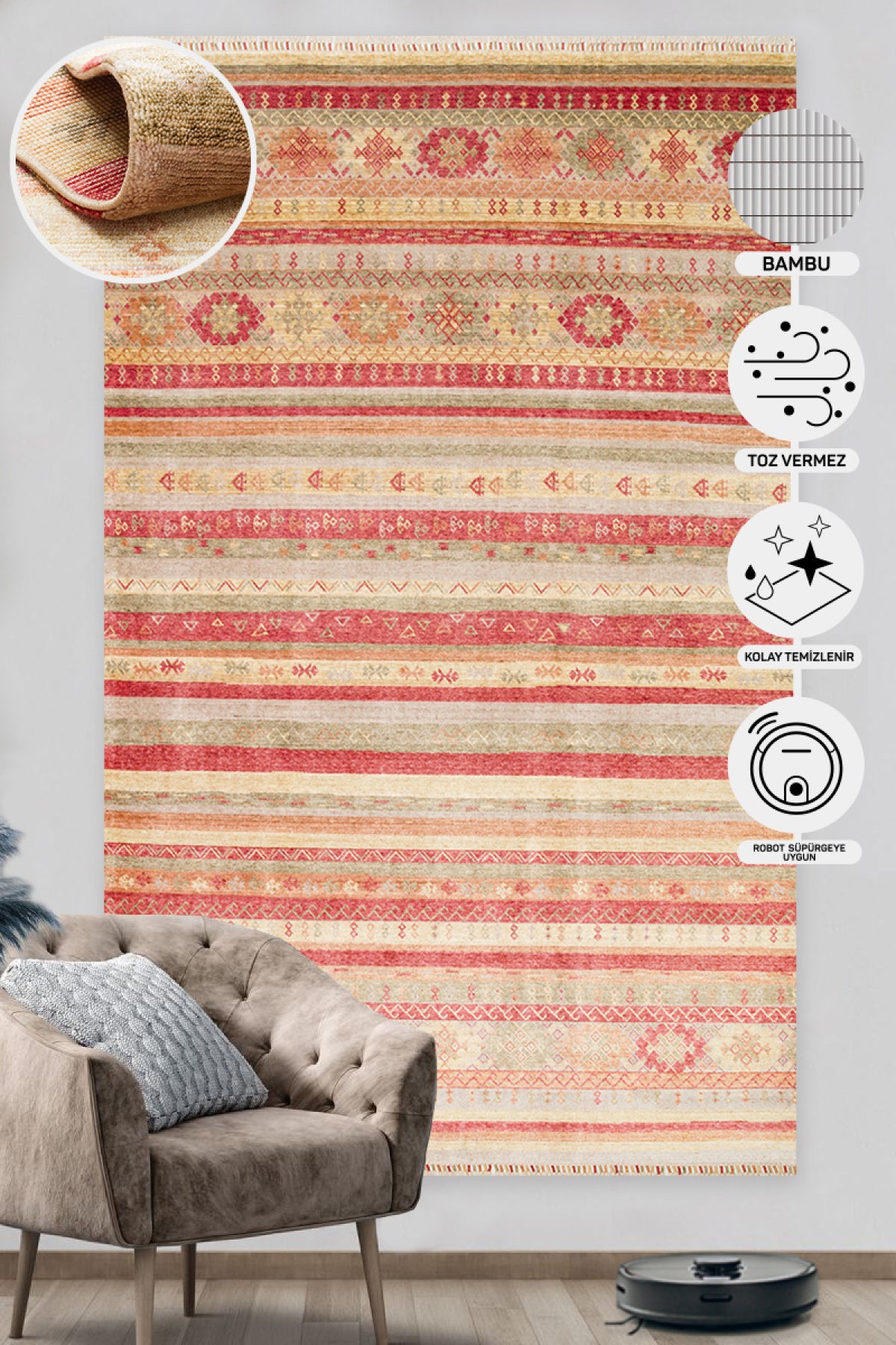 Authentic Patterned Hand Woven Natural Material Red Uşak Carpet Living Room Kitchen Hallway Room Carpet