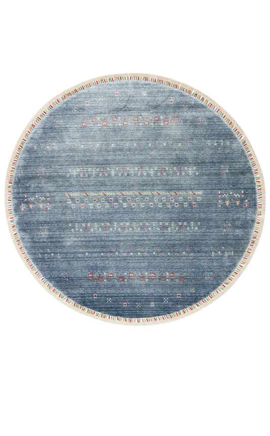 Authentic Patterned Hand-Woven Natural Material Round Blue Uşak Carpet Living Room Kitchen Hallway Room Carpet