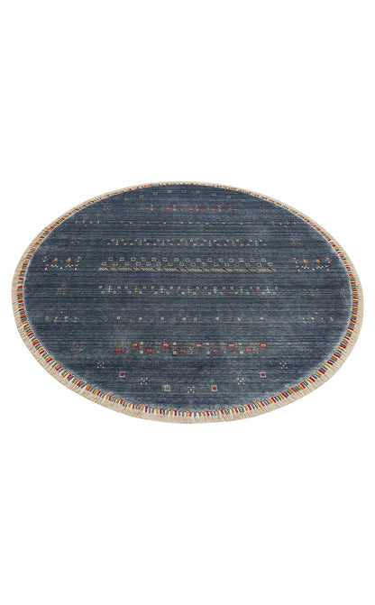 Authentic Patterned Hand-Woven Natural Material Round Blue Uşak Carpet Living Room Kitchen Hallway Room Carpet