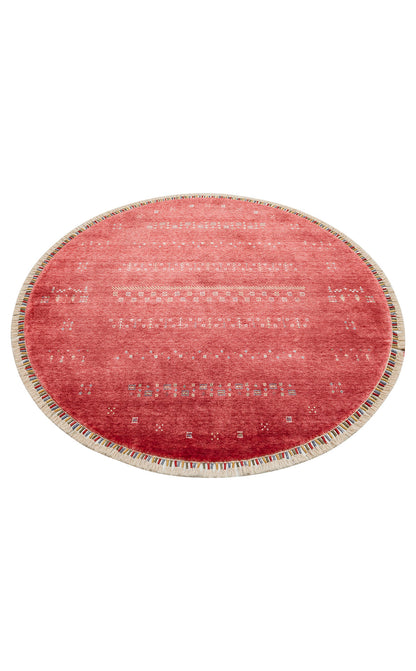 Authentic Patterned Hand-Woven Natural Material Round Red Uşak Carpet Living Room Kitchen Hallway Room Carpet