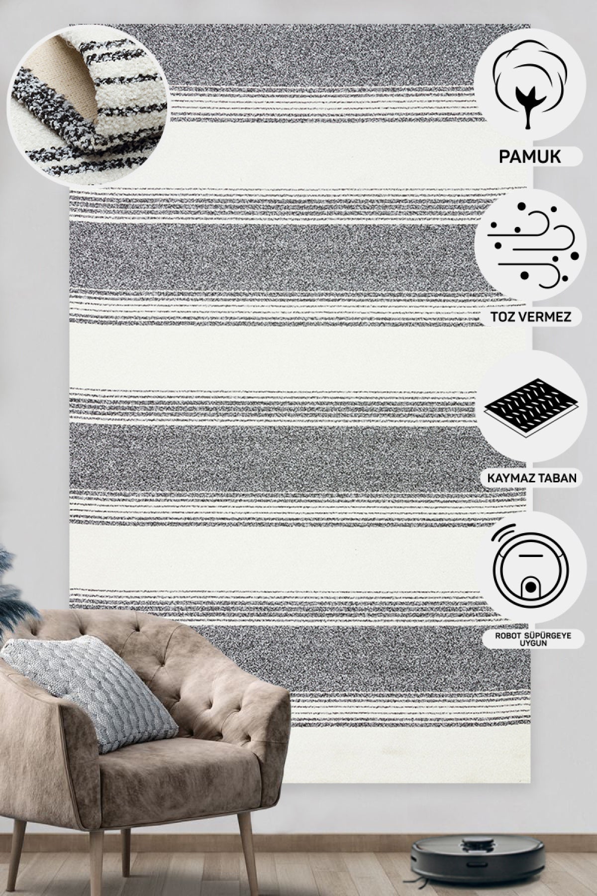 Special Moroccon Touch Pile Dust-Proof Anti-Slip Base Fine Woven Modern Black and White Carpet Living Room Carpet