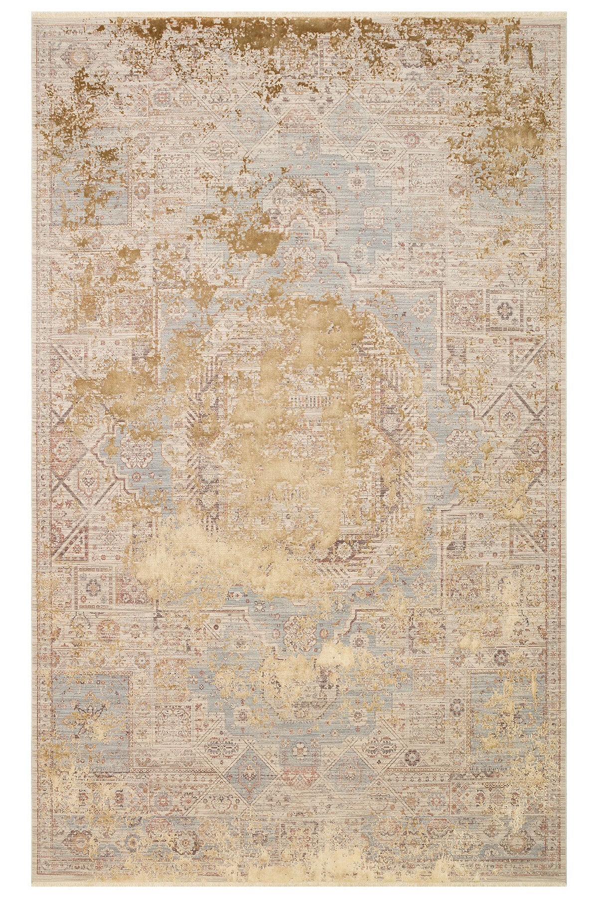 Patina Etnik Desen Klasik Vintage Kabartmalı Bej Kahverengi Sık Dokuma Modern Otantik Salon Halısı