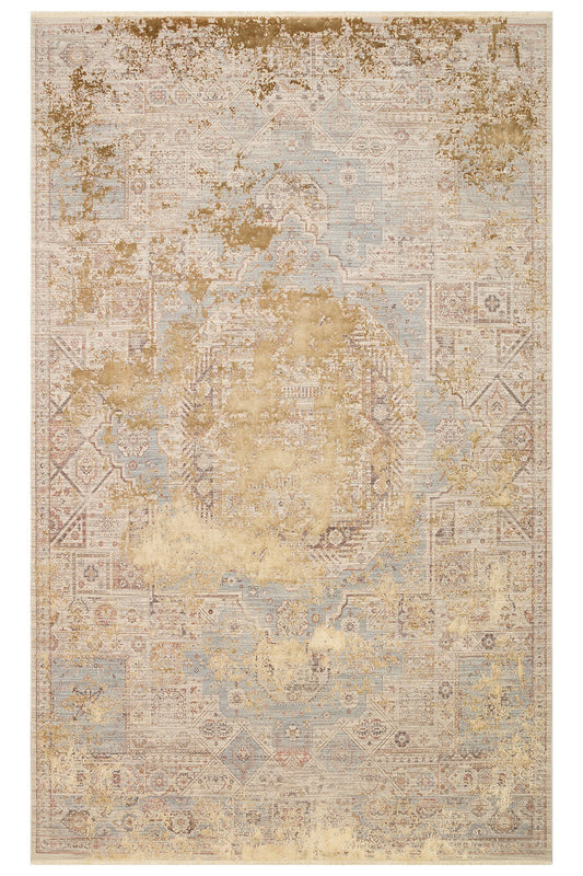 Patina Etnik Desen Klasik Vintage Kabartmalı Bej Kahverengi Sık Dokuma Modern Otantik Salon Halısı