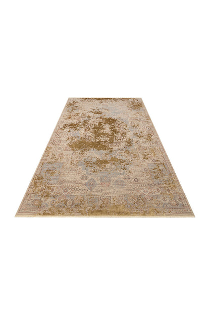 Patina Etnik Desen Klasik Vintage Kabartmalı Bej Kahverengi Sık Dokuma Modern Otantik Salon Halısı