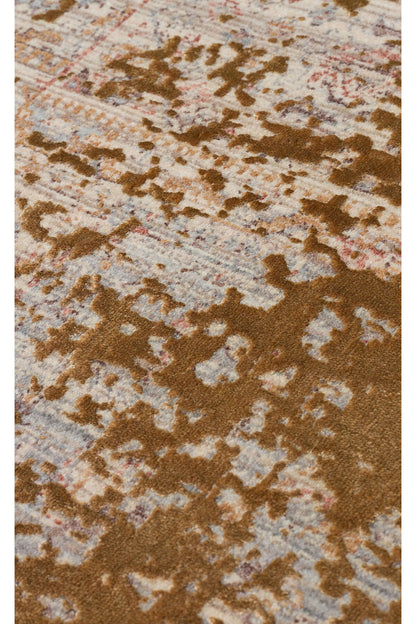 Patina Etnik Desen Klasik Vintage Kabartmalı Bej Kahverengi Sık Dokuma Modern Otantik Salon Halısı