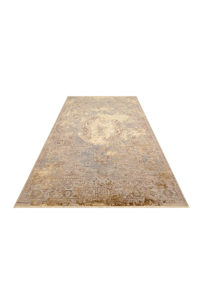 Patina Etnik Desen Klasik Vintage Kabartmalı Bej Kahverengi Sık Dokuma Modern Otantik Salon Halısı