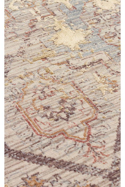 Patina Etnik Desen Klasik Vintage Kabartmalı Bej Kahverengi Sık Dokuma Modern Otantik Salon Halısı