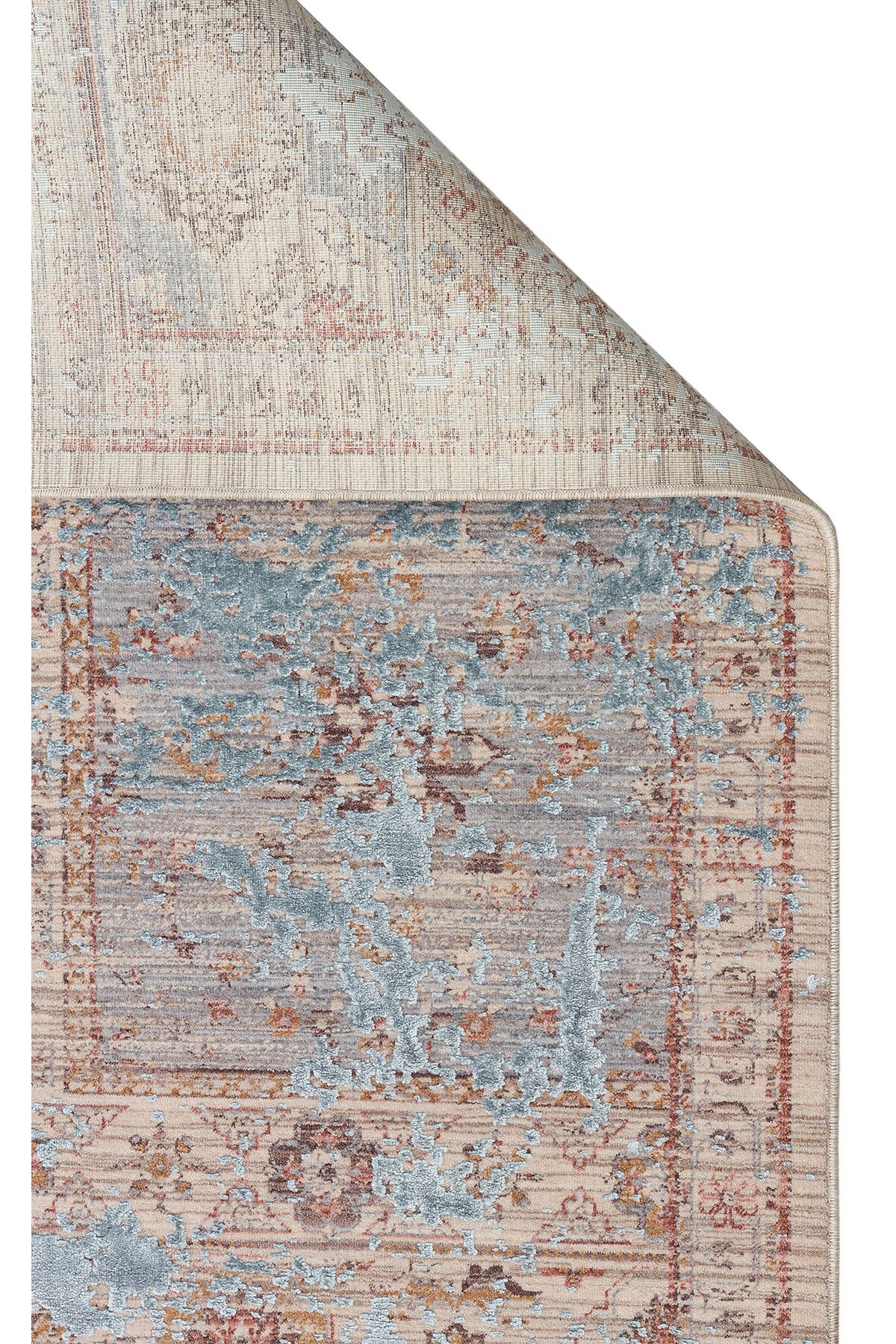 Patina Etnik Desen Klasik Vintage Kabartmalı Gri Mavi Sık Dokuma Modern Otantik Salon Halısı