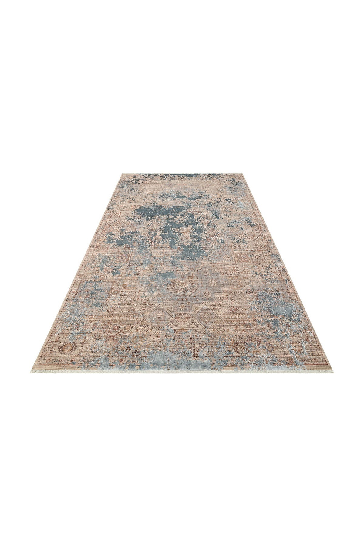 Patina Etnik Desen Klasik Vintage Kabartmalı Gri Mavi Sık Dokuma Modern Otantik Salon Halısı
