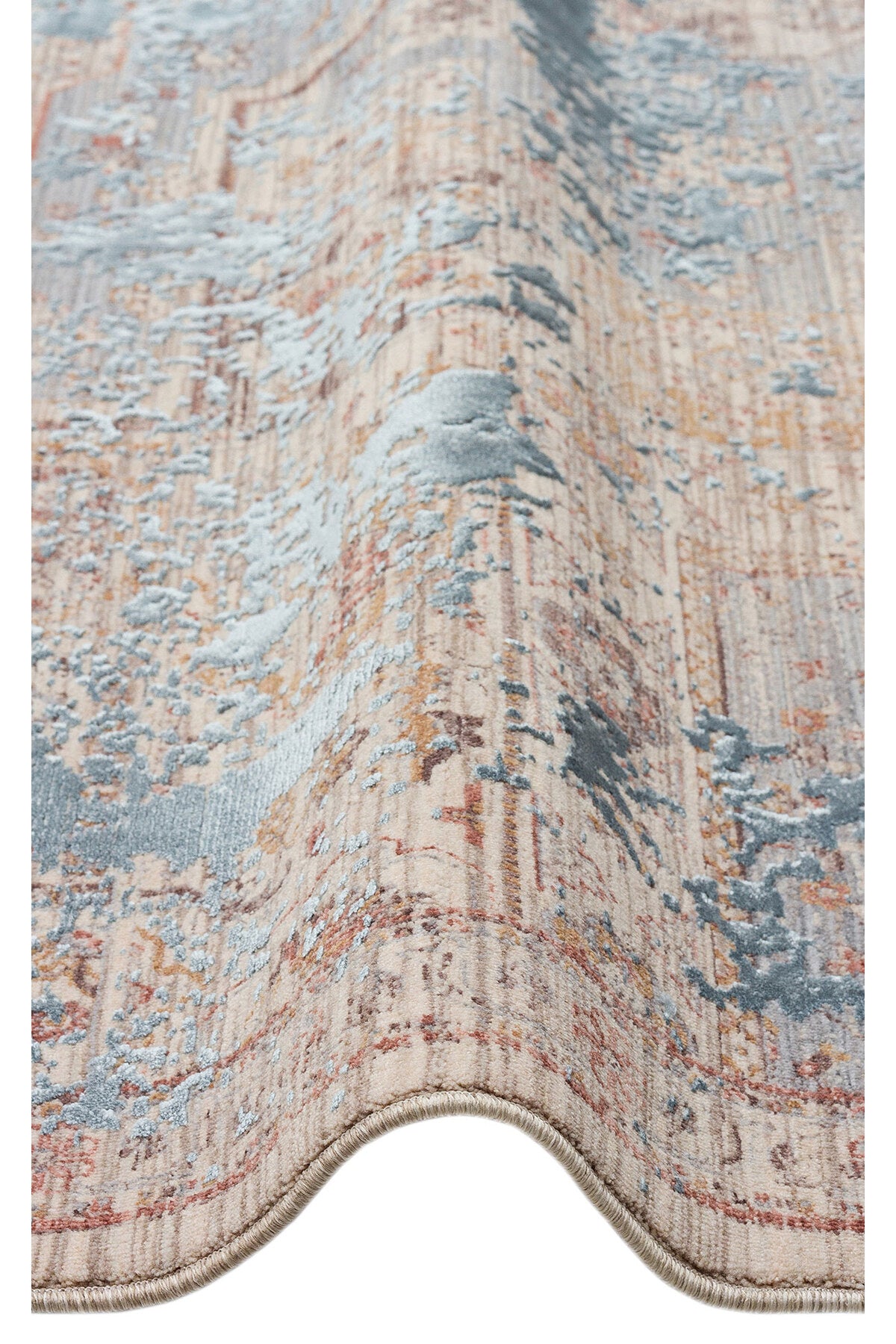 Patina Etnik Desen Klasik Vintage Kabartmalı Gri Mavi Sık Dokuma Modern Otantik Salon Halısı