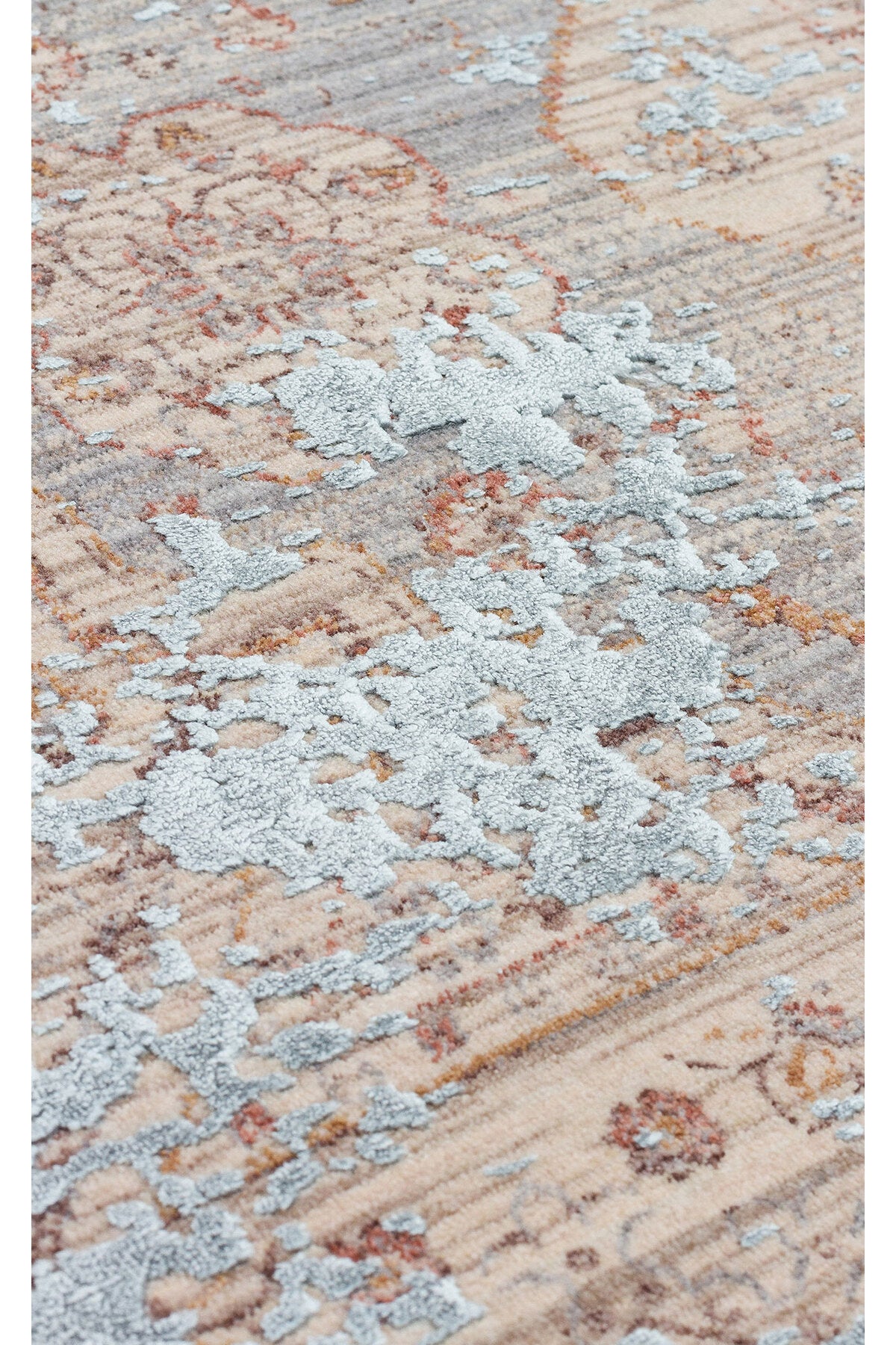 Patina Etnik Desen Klasik Vintage Kabartmalı Gri Mavi Sık Dokuma Modern Otantik Salon Halısı