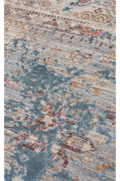 Patina Etnik Desen Klasik Vintage Kabartmalı Gri Mavi Sık Dokuma Modern Otantik Salon Halısı