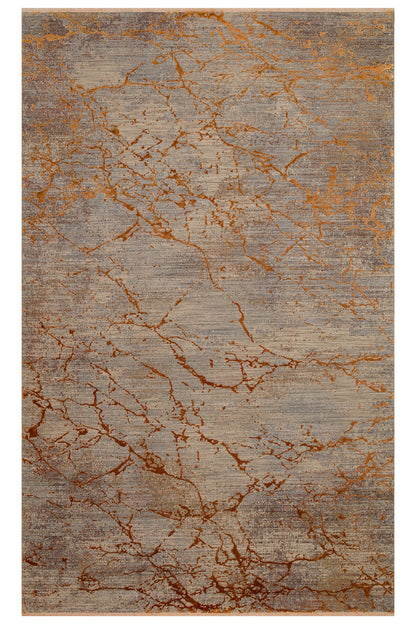 Patina Klasik Vintage Kabartmalı Kahverengi Kiremit Sık Dokuma Dokulu Modern Dekoratif Salon Halısı