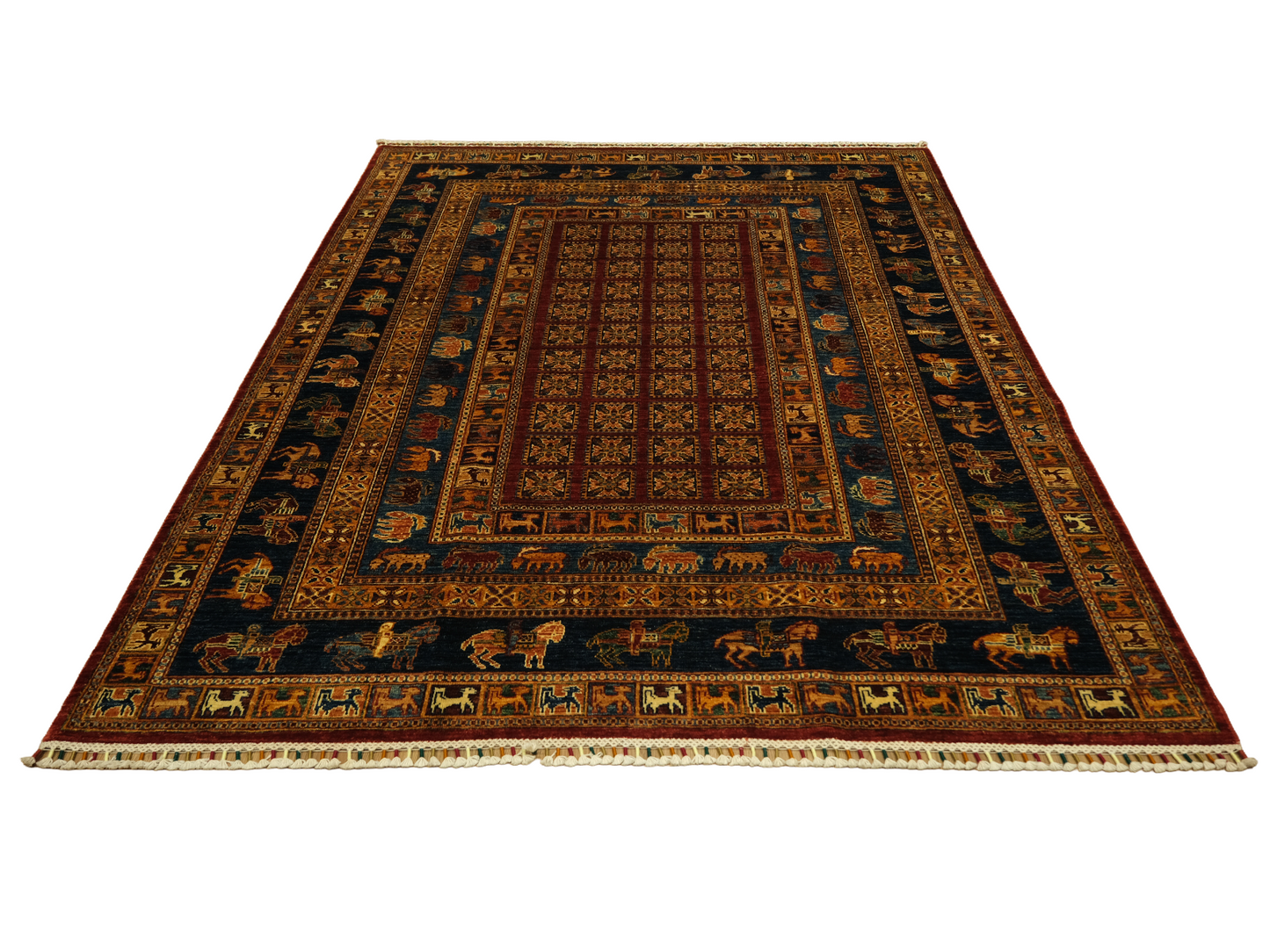 Pazyryk Patterned Handwoven Wool Rug 170x240 cm, Root Dye, Turkish Knot Handcrafted - Red